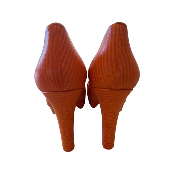 Mimco orange Size 41 leather platform heels with velvet and metal bow - new - Picture 3 of 4